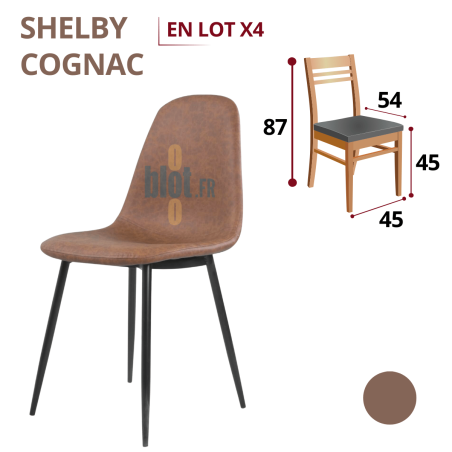 chaise SHELBY cognac lot de 4 structure métal assise garnie chaise restaurant professionnelle
