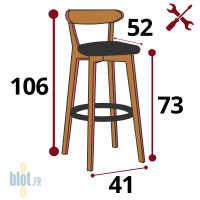 dimensions tabouret SHELBY cognac hauteur largeur profondeur tabouret bar professionnel