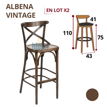 tabouret ALBENA hêtre patine vintage tabouret bistrot professionnel dossier croix