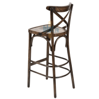 tabouret ALBENA hêtre patine vintage dossier croix structure bois tabouret bistrot