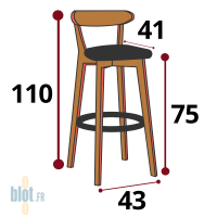 dimensions tabouret ALBENA hêtre patine vintage hauteur largeur profondeur tabouret bistrot