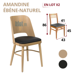 chaise AMANDINE hêtre naturel assise ébène intérieur professionnel lot x2