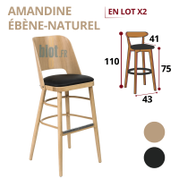tabouret AMANDINE hêtre naturel assise ébène intérieur professionnel lot x2