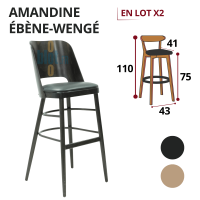 tabouret AMANDINE ébène-wengé assise garnie intérieur professionnel lot x2
