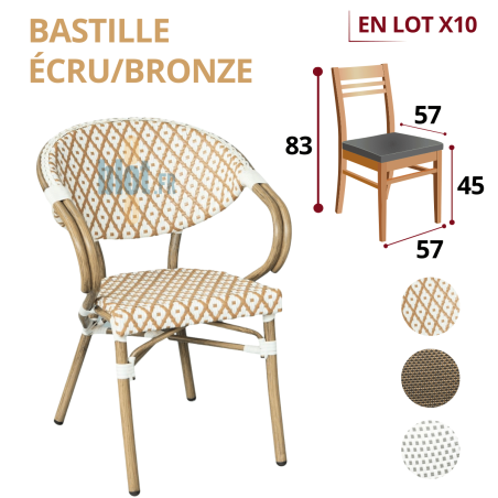 fauteuil BASTILLE écru bronze bamboo look extérieur professionnel