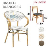 fauteuil BASTILLE gris blanc bamboo look extérieur professionnel lot x10