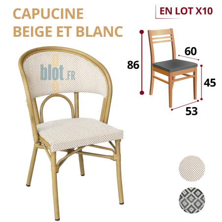 chaise CAPUCINE beige blanc extérieur professionnel lot x10