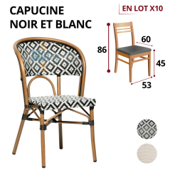 chaise CAPUCINE noir blanc extérieur professionnel lot x10