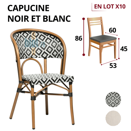 chaise CAPUCINE noir blanc extérieur professionnel lot x10