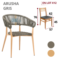 fauteuil ARUSHA gris extérieur empilable aluminium finition bambou