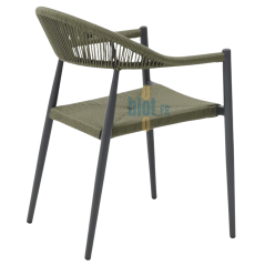 fauteuil OXFORD vert olive avec dossier enveloppant en corde nylon