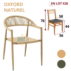 fauteuil OXFORD naturel extérieur empilable en aluminium finition bois et corde nylon