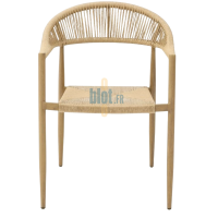 fauteuil OXFORD naturel vu de face avec assise et dossier en corde nylon