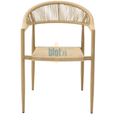 fauteuil OXFORD naturel vu de face avec assise et dossier en corde nylon