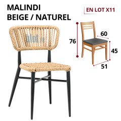 chaise MALINDI beige / naturel extérieure empilable en aluminium noir et corde polyester