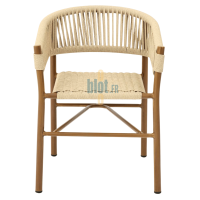fauteuil LUSAKA naturel avec dossier enveloppant en corde nylon et structure aspect bois
