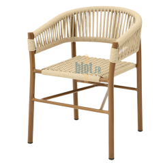 fauteuil LUSAKA naturel pour terrasse professionnelle avec assise tressée et accoudoirs intégrés