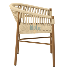 fauteuil LUSAKA naturel montrant la structure aluminium et le tressage de corde sur le dossier