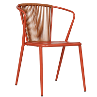 fauteuil DAISY terracotta en vue rapprochée avec structure aluminium et dossier en corde nylon