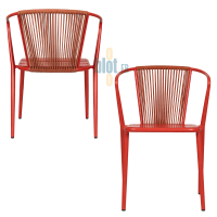 deux vues du fauteuil DAISY terracotta montrant le dossier en corde et l’assise extérieure