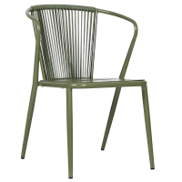 fauteuil DAISY amande en vue rapprochée avec structure aluminium et dossier en corde