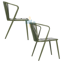 deux vues latérales du fauteuil DAISY amande mettant en avant le profil et la structure empilable