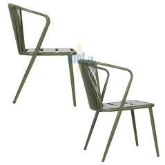 deux vues latérales du fauteuil DAISY amande mettant en avant le profil et la structure empilable