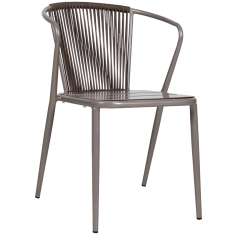 fauteuil DAISY muscade en vue rapprochée mettant en avant la structure aluminium et le dossier en corde