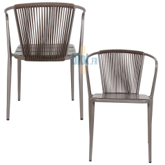 deux vues du fauteuil DAISY muscade montrant le dossier ajouré et l’assise extérieure