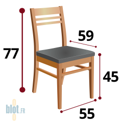 schéma coté du fauteuil DAISY avec hauteur 77 cm largeur 55 cm profondeur 59 cm assise 45 cm