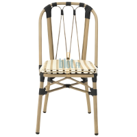 chaise ODEON beige et noir de face avec dossier haut ajouré et assise tressée style terrasse de bistrot