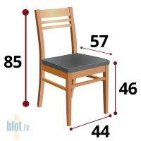schéma coté de la chaise ODEON avec hauteur 85 cm largeur 44 cm profondeur 57 cm assise 46 cm