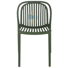 chaise SERENA vert olive de face avec assise ajourée et lignes arrondies adaptées aux terrasses professionnelles