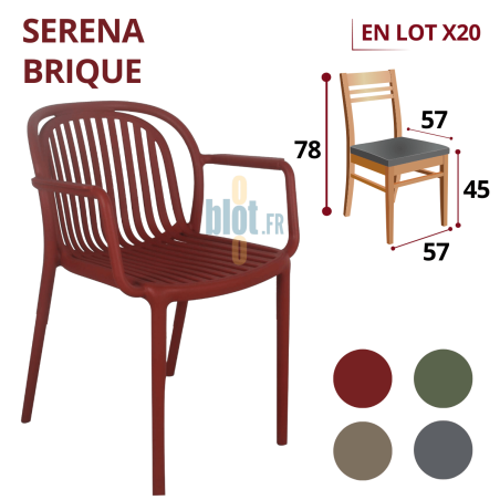 Fauteuil SERENA brique avec accoudoirs en polypropylène pour terrasse extérieure professionnelle