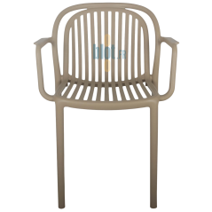 Fauteuil SERENA taupe avec accoudoirs, vue de face sur fond clair