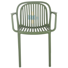 Fauteuil SERENA vert olive avec accoudoirs, vue de face sur fond clair