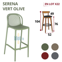 Tabouret SERENA vert olive empilable en polypropylène pour extérieur, lot de 22