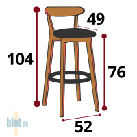 Dimensions du tabouret SERENA vert olive : hauteur 104 cm, largeur 52 cm, profondeur 49 cm, assise 76 cm