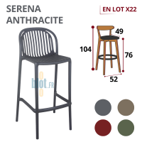 Tabouret SERENA anthracite empilable en polypropylène pour extérieur, lot de 22