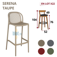 Tabouret SERENA taupe empilable en polypropylène pour extérieur, lot de 22