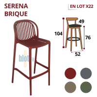 Tabouret SERENA brique en lot de 22 avec repères coloris et dimensions
