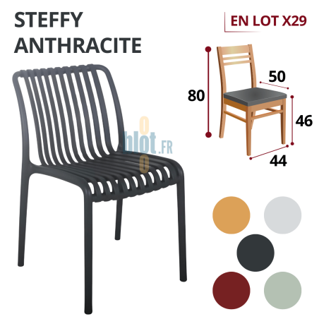 Chaise STEFFY anthracite en lot de 29 avec repères coloris et dimensions