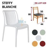 Chaise STEFFY blanche en lot de 29 avec repères coloris et dimensions