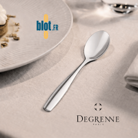 Cuillère à dessert Degrenne Amazone inox miroir sur linge de table