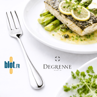 Fourchette à poisson inox Degrenne Blois Miroir avec plat de poisson citronné