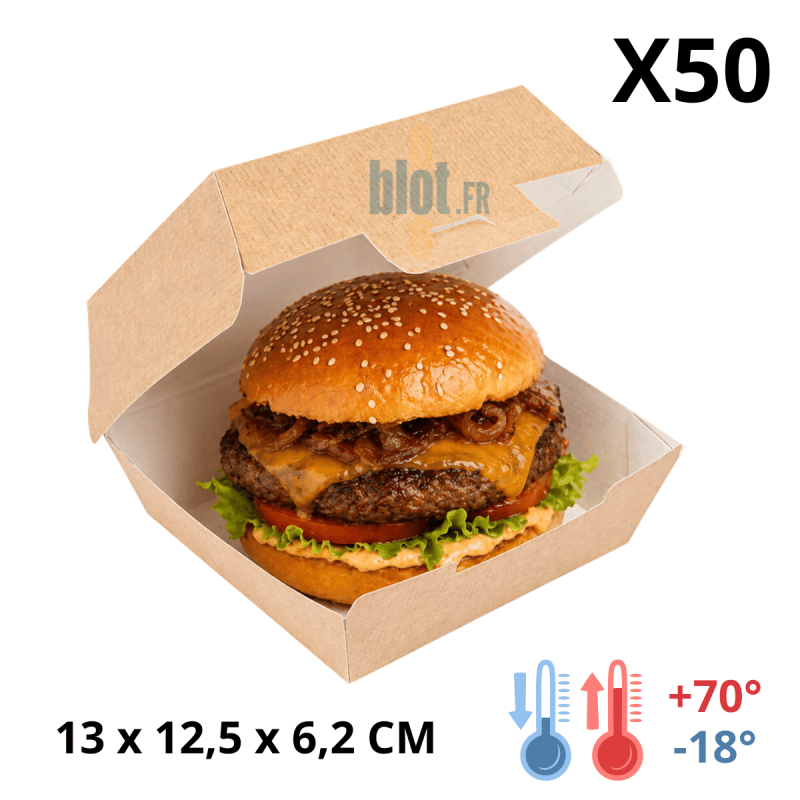 Boîte Hamburger Carton - (13x12,5x6,2 CM) | Kraft - (Lot 50)