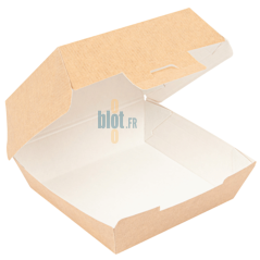 Boîte hamburger carton kraft ouverte intérieur blanc alimentaire