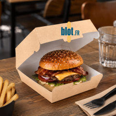 Lunch box carton kraft avec burger gourmet en restauration