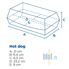 Schéma dimensions boîte hot dog carton 23,2 x 9 cm