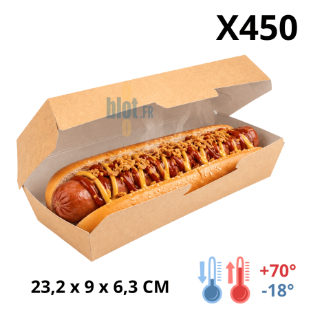 Boîte hot dog carton kraft avec hot dog XXL lot 450